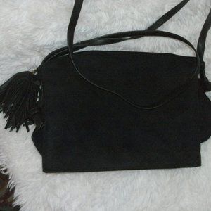 Who What Wear Fold Over Black Faux Suede Crossbody Purse Bag with Tassel 12x9.5"